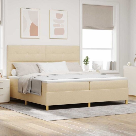 Box Spring Seng med Madrass & LED Krem 200x200 cm Stoff Box Spring Seng med Madrass & LED Krem 200x200 cm Stoff
