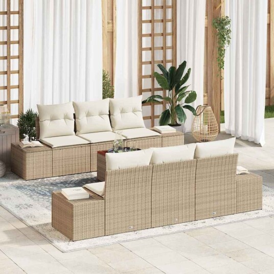 7-delt hagesofa-sett med puter i beige