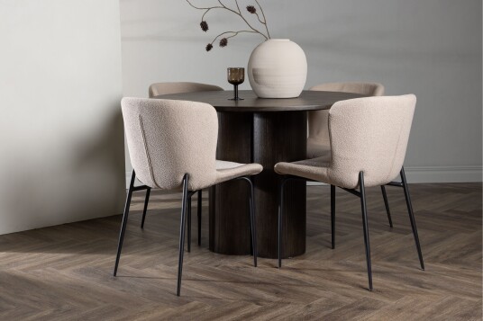 Venture Home Olivia Matgruppe 110 cm Rund med 4 Modesto Stoler Mørk grå