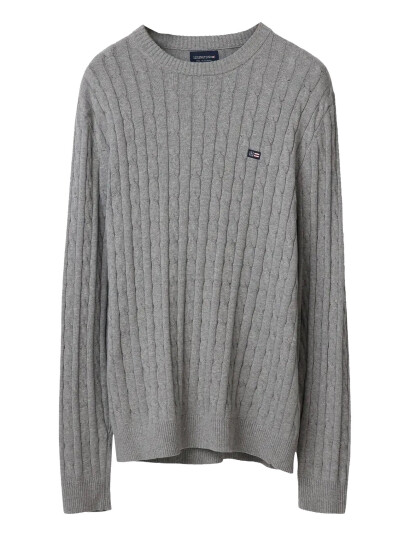 Lexington Clothing Cotton Cable Knitted Sweater - Grey - XXL