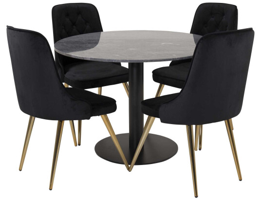 Venture Design Estelle & Velvet spisegruppe Svart/svart 4 st stoler & bord 106 cm