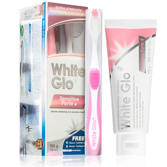 Tandblegning Tandpasta + Tandbørste Følsomme Tænder White Glo Sensitive Forte+