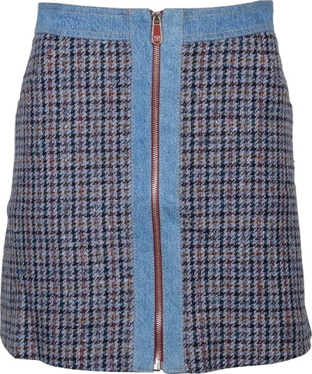 Sandro Short Tweed And Denim Skirt Multi/patterned 34 Sandro Short Tweed And Denim Skirt Multi/patterned 34