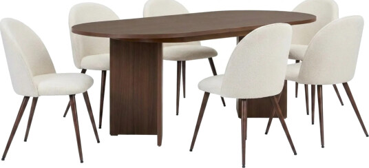 Spisegruppe Nordure Dano uttrekkbart spisebord 160–200 cm med 6 Nibe Plus spisestoler Vit  