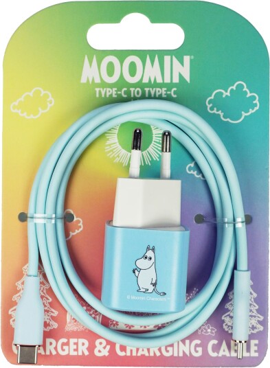 Moomin 20W USB-C til USB-C vegglader 1 m Blå