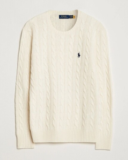 Polo Ralph Lauren Wool/Cashmere Cable Crew Neck Andover Cream Polo Ralph Lauren Wool/Cashmere Cable Crew Neck Andover Cream