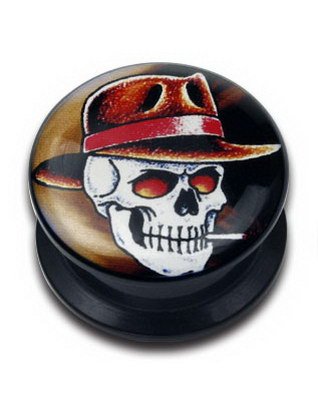 Utgått Gangster Skull Svart Piercing Plugg Strl 14 mm