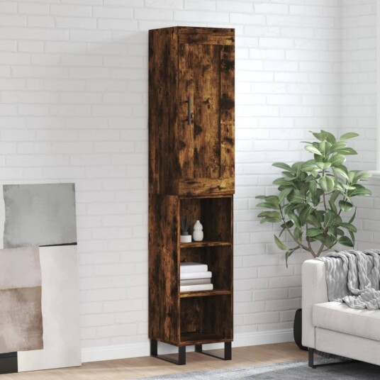 vidaXL Highboard røkt eik 34,5x34x180 cm konstruert tre 8720845497729