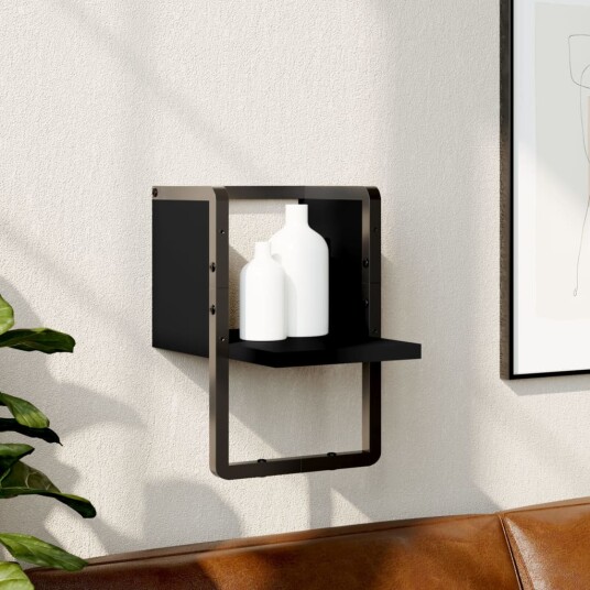  Vegghylle med stang svart 20x25x30 cm 8721012046078