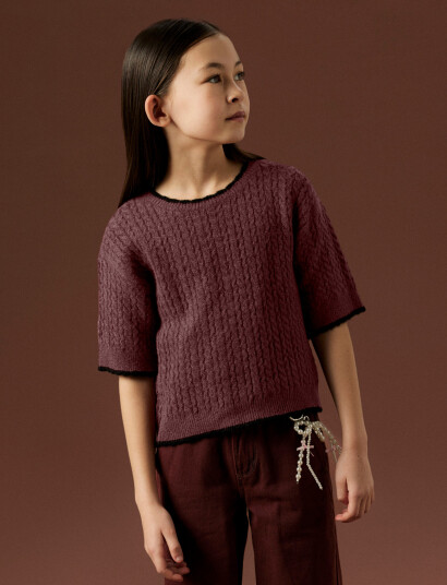 name it Nkfkiras Ss Knit Burgundy 122-128