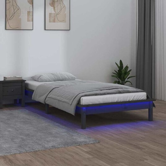 vidaXL Sengeramme med LED grå 100x200 cm heltre vidaXL Sengeramme med LED grå 100x200 cm heltre