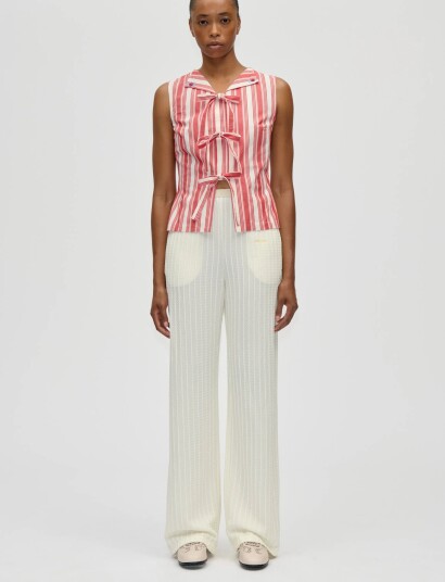 STINE GOYA Striped Embroidered Cotton Red S