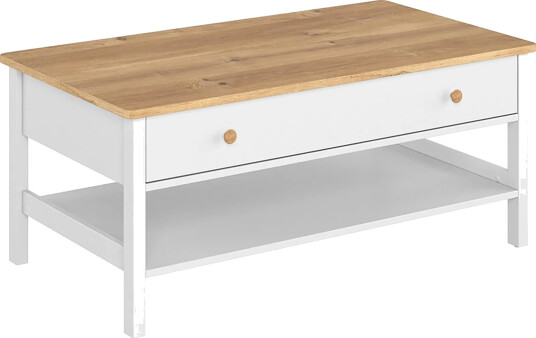 Storys Sofabord 110 cm med Oppbevaringsskuff + Hylle - Beige/Hvit
