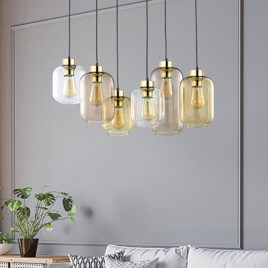 TK Lighting Marco Brown pendellampe seks lamper klar/brun TK Lighting Marco Brown pendellampe seks lamper klar/brun