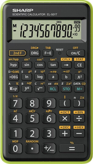 Sharp El-501T, Lomme, Vitenskaplig, 12 Sifre, 1 Linjer, Batteri, Svart, Grønn