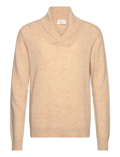 Lindbergh Lambswool L/S Shawl Collar Knit - Beige - L Lindbergh Lambswool L/S Shawl Collar Knit - Beige - L