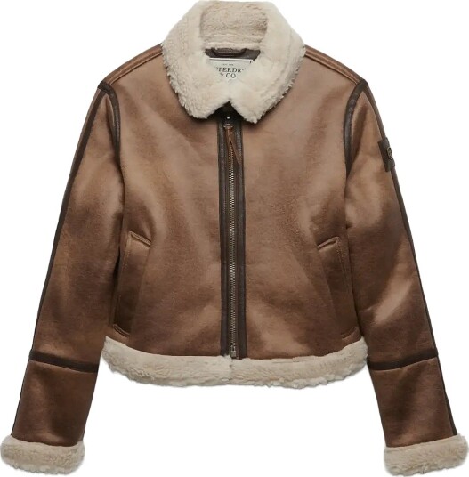 Superdry Faux Shearling Jacket TAUPE 10 Superdry Faux Shearling Jacket TAUPE 10