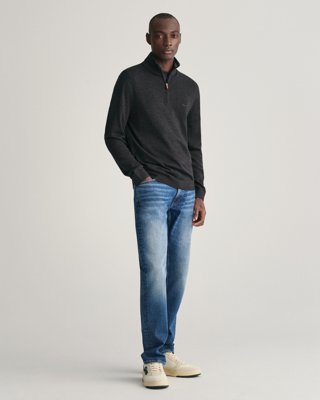Genser i merinoull med half-zip DARK CHARCOAL MELANGE XXL Genser i merinoull med half-zip DARK CHARCOAL MELANGE XXL