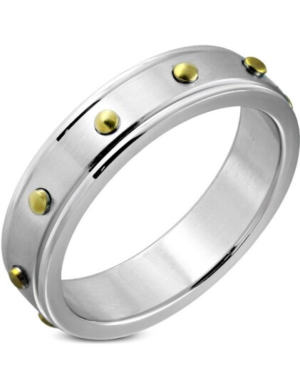 Sølvfarget Stålring med Gullfargede Nagler Strl 51 x 16,24 mm