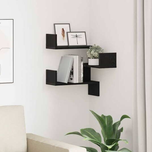 Vegghjørnehylle Svart Eik 40x40x49,5 cm Laget av Tre