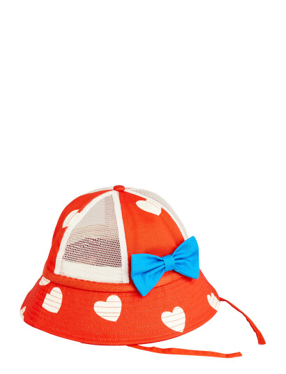 Mini Rodini Hearts Aop Sun Hat - Red - 44-46