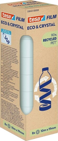 Tesa Eco & Crystal Gjennomsiktig Monokromatisk Polyetylentereftalat Pet Permanent 10 M 19 Mm