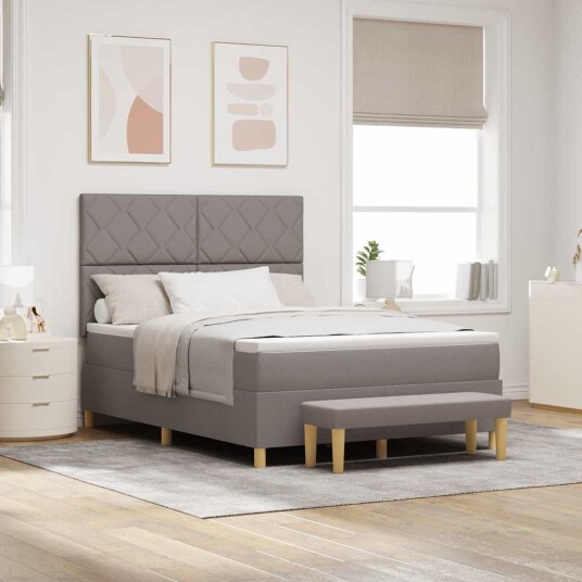  Box Spring Seng med Madrass & Benk Taupe 140x190 cm Stoff
