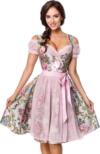 Dirndl Oktoberfestkjole i Luksuskvalitet med Rosa Forkle L