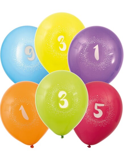 VELG BLANT 10 TALL 6 stk Flerfargede Tallballonger 30 cm