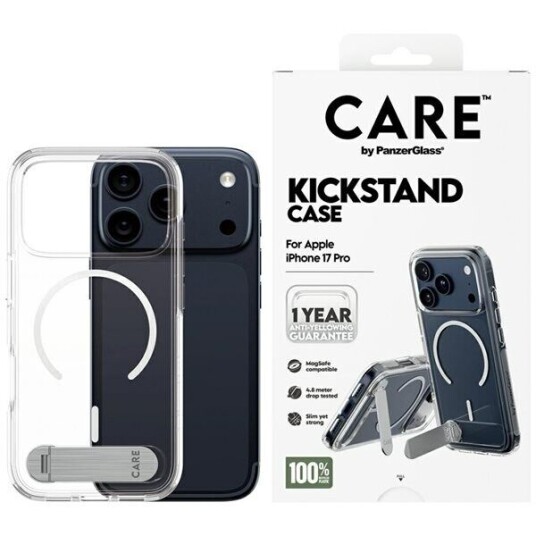 CARE by PanzerGlass Gjennomsiktig Mobildeksel med Kickstand og MagSafe til iPhone 17 Pro CARE by PanzerGlass Gjennomsiktig Mobildeksel med Kickstand og MagSafe til iPhone 17 Pro