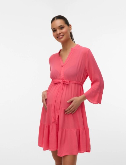 Vero Moda Maternity Vmmmenny Ls V Neck Short Dress Wvn Ga   Coral   XS