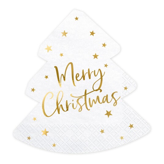 PartyDeco Servietter Merry Christmas Hvit/Gull - 20-pakning