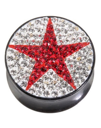 Red Diamond Star Svart Piercing Plugg Strl 14 mm