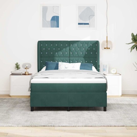 Bokspring Seng med Madras Mørkegrønn 140x190 cm Fløyel