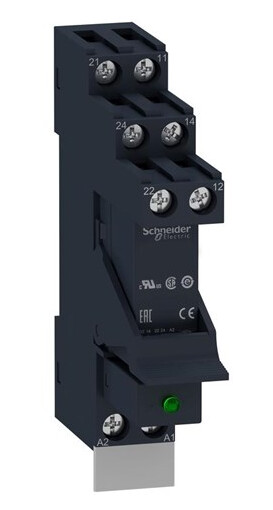 Schneider Electric Zelio rsb plug-in relay premounted in socket with diode and legend 2 c/o 8a contacts and 24vdc supply (3606489562755)