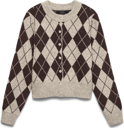 Vero Moda Vmhalo Ls O Neck Argyle Cardigan Boo   Beige   XS