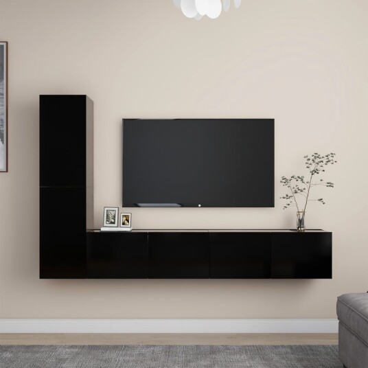 vidaXL TV-benksett 4 deler svart sponplate