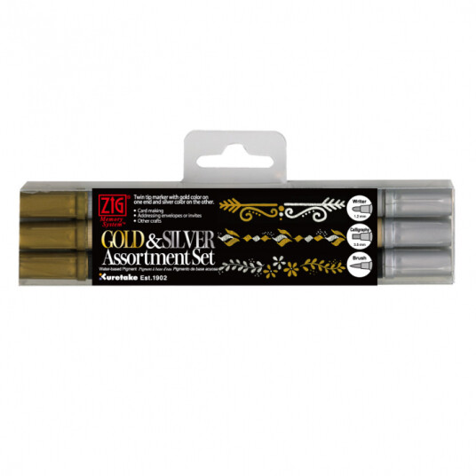 ZIG Kuretake Twin Tip Marker Gull/Sølv 3-set