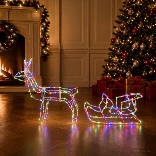 vidaXL Reinsdyr og slede juledekorasjon LOVIISA 240 LED-lys Flerfarget