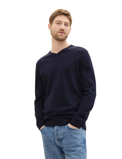 Tom Tailor Basic V-Neck Knit - Navy - XL Tom Tailor Basic V-Neck Knit - Navy - XL