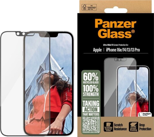 PanzerGlass Ultra-Wide Fit Skjermbeskytter for iPhone 16e med Applikator - Gjennomsiktig PanzerGlass Ultra-Wide Fit Skjermbeskytter for iPhone 16e med Applikator - Gjennomsiktig