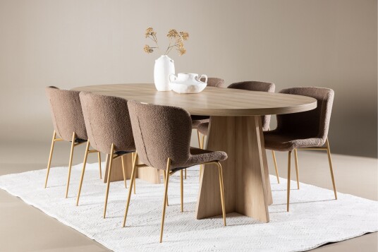 Venture Home Bootcut Spisegruppe 230 cm Rektangulær med 6 Modesto stoler Whitewash/Brun
