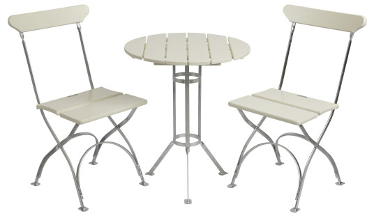 Grythyttan Stålmöbler Bryggeri spisegruppe Hvidlakkert eik/galvanisert 2 lenestoler & bord 60 cm