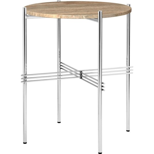 Gubi TS Sidebord 40 cm Polert Stål / Varm taupe Travertin