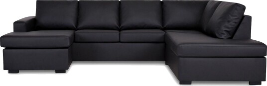 Crazy 4 seters Høyrevendt U formet Large Sofa med Divan og Sjeselong i Kunstlær Svart