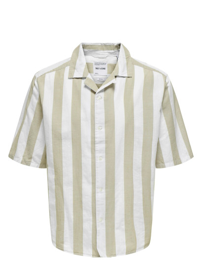 ONLY & SONS Onstes Rlx Ctn Slub Stripe Ss Shirt - Green - S