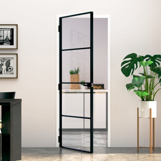 vidaXL Innerdør svart 76x201,5 cm herdet glass og aluminium slank vidaXL Innerdør svart 76x201,5 cm herdet glass og aluminium slank