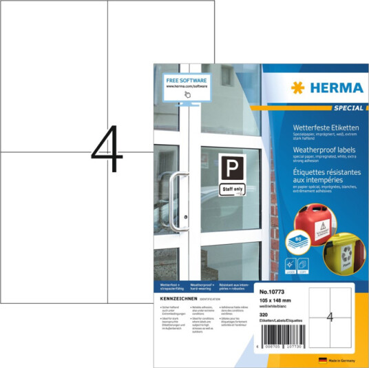Herma 10773 Hvit Selvklebende Skriveretikett Utstanset Etikett Papir Laser Permanent