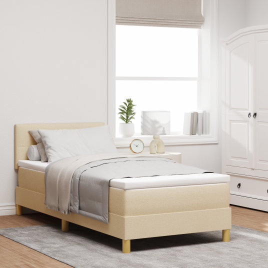 Boxspring seng med madrass & LED Krem 90x200 cm Stoff