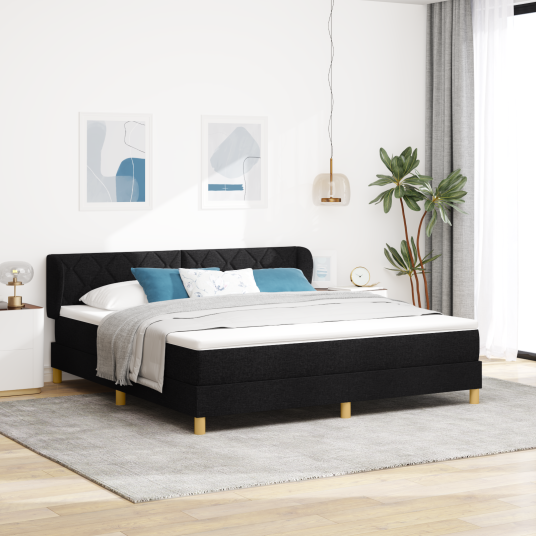 Box Spring Seng med Madrass Svart 180x200 cm Stoff